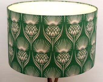 Lampshade handmade gift valentines home Modern Contemporary Unique  Fabric Drum Pea Green Thistle design Bespoke Home Gift