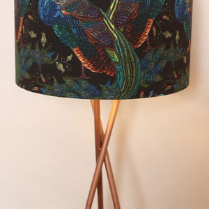 BEST SELLER Handmade Lampshade, Stunning velvet Peacock Fabric, Vibrant, Colourful, Modern Contemporary, Gold mirror image 6