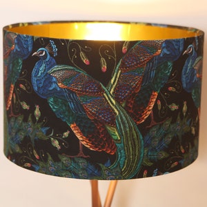 BEST SELLER Handmade Lampshade, Stunning velvet Peacock Fabric, Vibrant, Colourful, Modern Contemporary, Gold mirror image 8