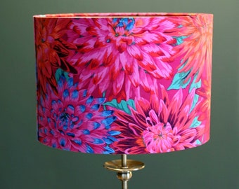 New ****Bespoke lampshade, ceiling pendant , floral, chrysanthemum, dahlia red, pink, blue green, home gift