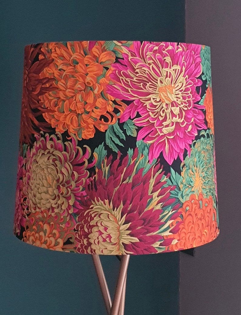 BESTSELLER Handgemaakte lampenkap, chrysant, bloemen, rood, oranje, groen, goud, modern en eigentijds afbeelding 6