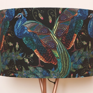 BEST SELLER Handmade Lampshade, Stunning velvet Peacock Fabric, Vibrant, Colourful, Modern Contemporary, Gold mirror image 7