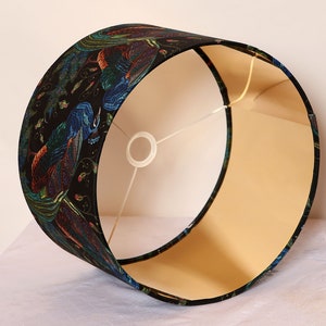 BEST SELLER Handmade Lampshade, Stunning velvet Peacock Fabric, Vibrant, Colourful, Modern Contemporary, Gold mirror image 5