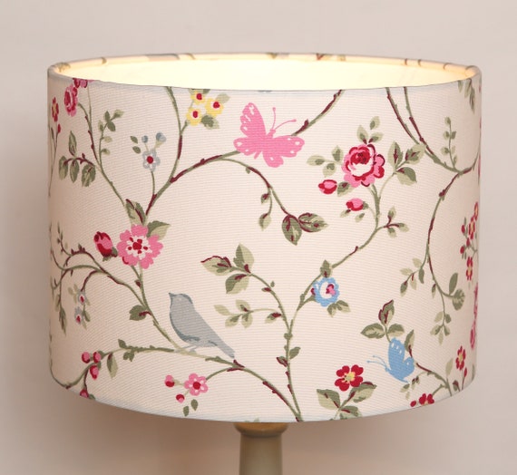 Modern Contemporary Unique Fabric Drum Lampshade Ceiling Pendant Bird Trail  Handmade Bespoke Home Gift - Main Image