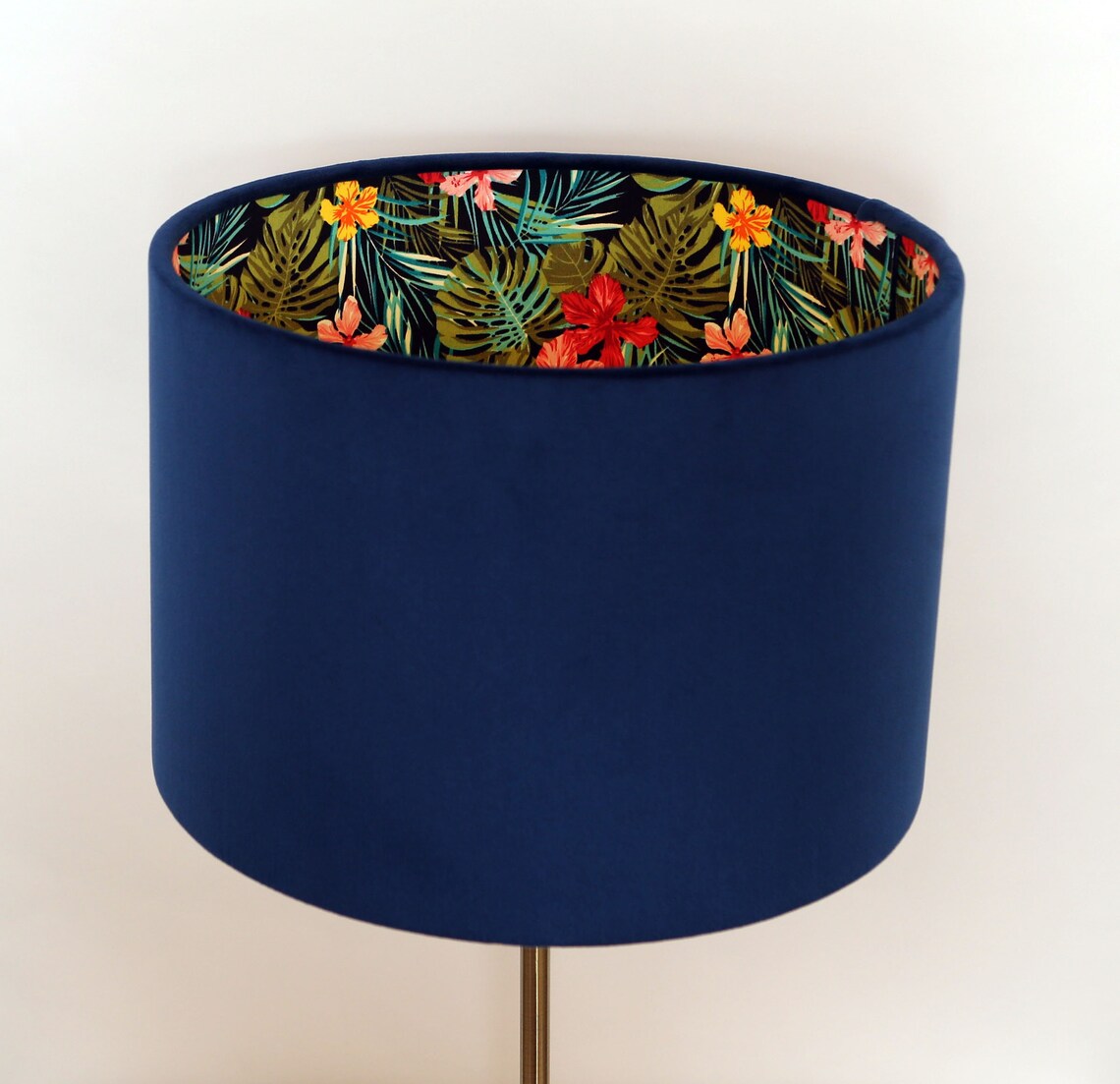 Handmade Navy Velvet lampshade Vibrant floral lining Modern Etsy