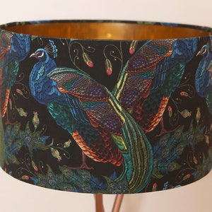 BEST SELLER Handmade Lampshade, Stunning velvet Peacock Fabric, Vibrant, Colourful, Modern Contemporary, Gold mirror image 9