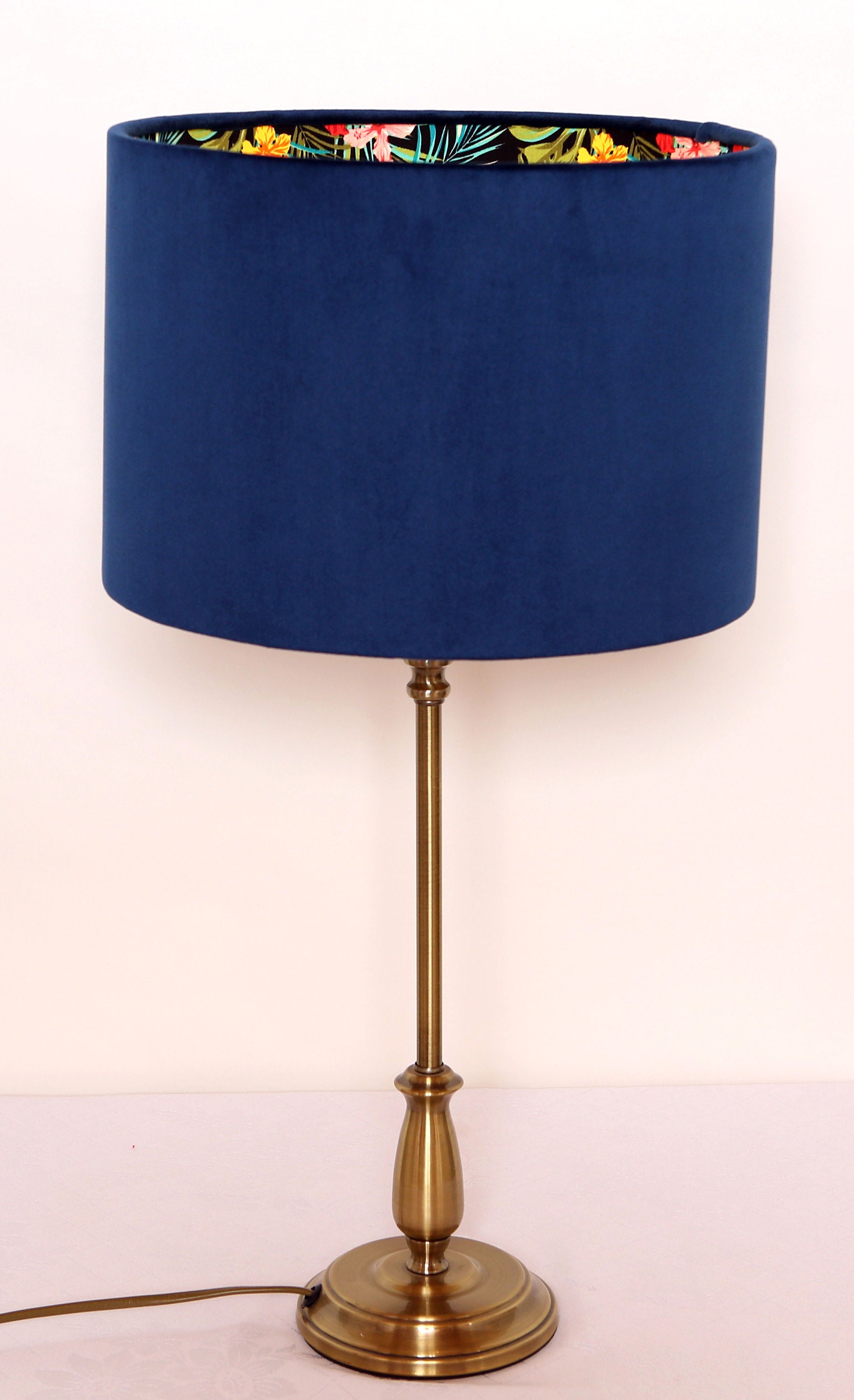 Handmade Navy Velvet lampshade Vibrant floral lining Modern Etsy