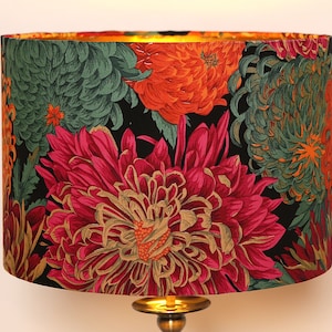 BEST SELLER - Handmade Lampshade, Chrysanthemum, Floral, Red, Orange, Green, Gold, Modern and Contemporary