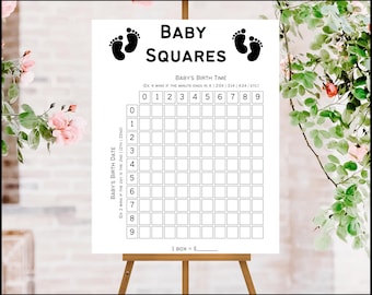Afdrukbare vierkantjes voor babyweddenschappen. Kalender met vervaldatum. Babyshowerspellen. Verwacht moedercadeau. Babyvoorspellingen. Babyshowerkalender.