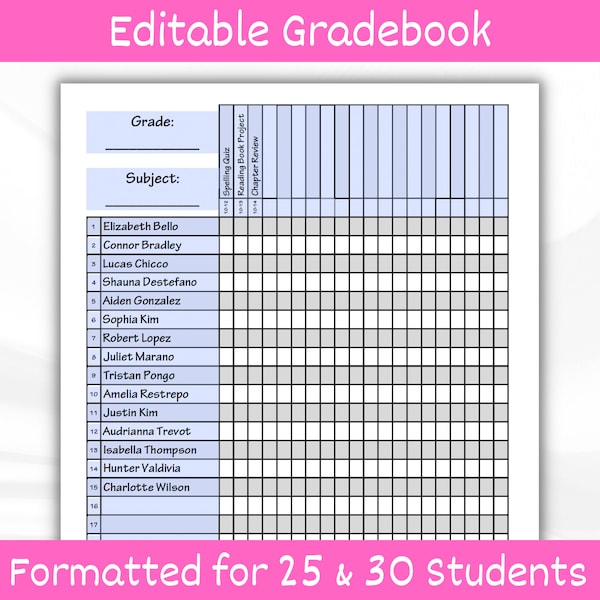 Editable Teacher Gradebook Printable. Teacher Planner. Grade Tracker. Student Tracker. Attendance Tracker. Class Checklist.