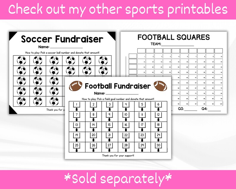 Football Squares Printable. Football Betting Game. Football Pool