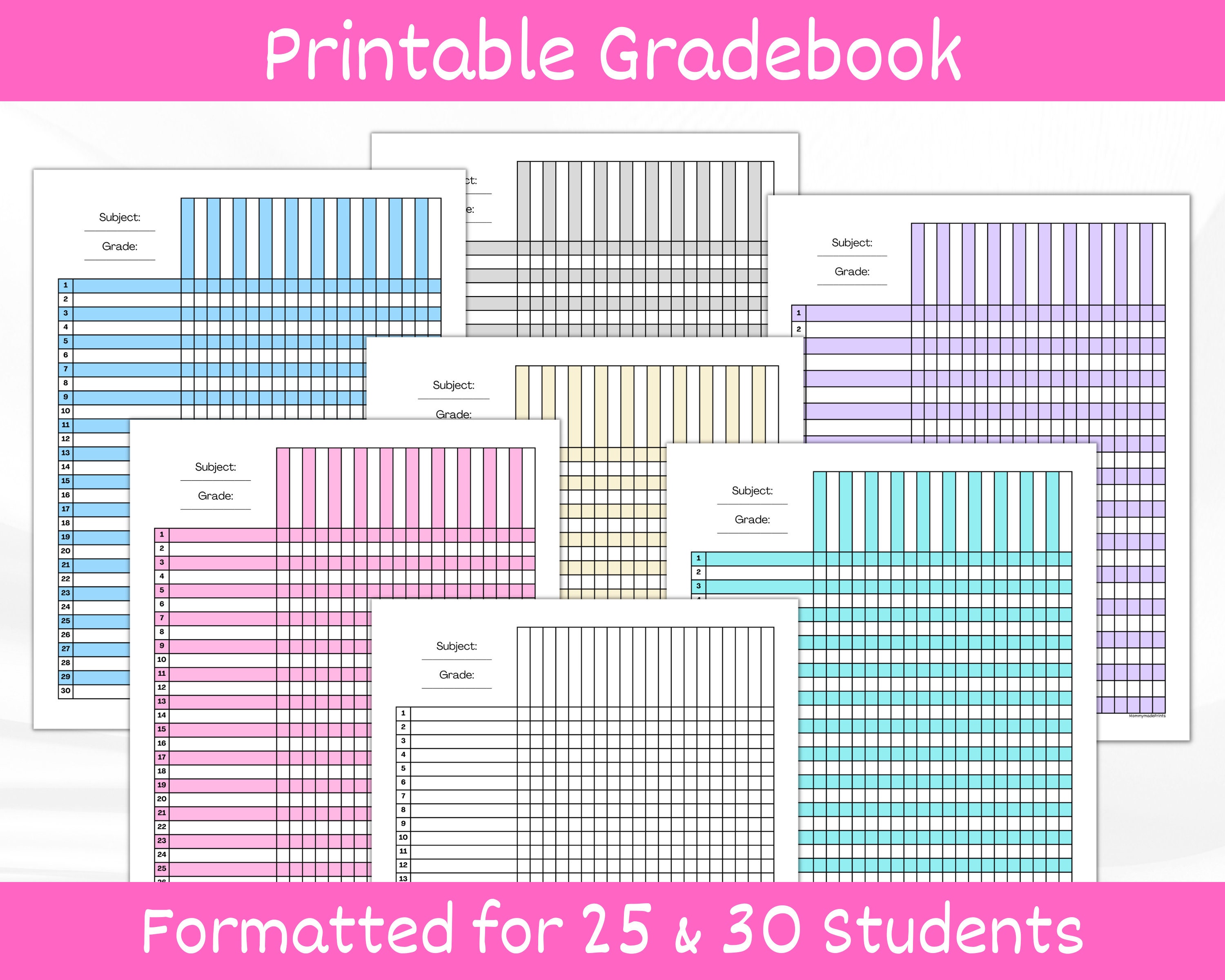 Teacher Gradebook Printable Teacher Planner Grade Tracker Student