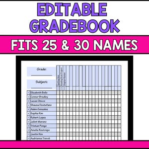 Editable Teacher Gradebook Printable. Teacher Planner. Grade Tracker. Student Tracker. Attendance Tracker. Class Checklist.