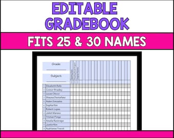 Bewerkbare leraar cijferlijst afdrukbaar. Leraarplanner. Cijfertracker. Studententracker. Aanwezigheidstracker. Checklist voor de klas.