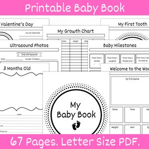 Baby Memory Book Footprints. Printable Baby Book. Baby Journal. Baby Book First Year. Expecting Mom Gift. Milestone Book. Baby Record Book.