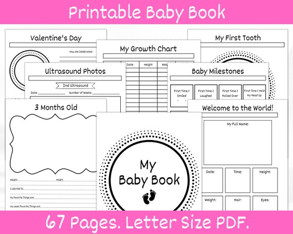 Baby Memory Book Footprints. Printable Baby Book. Baby Journal. Baby Book First Year. Expecting Mom Gift. Milestone Book. Baby Record Book.