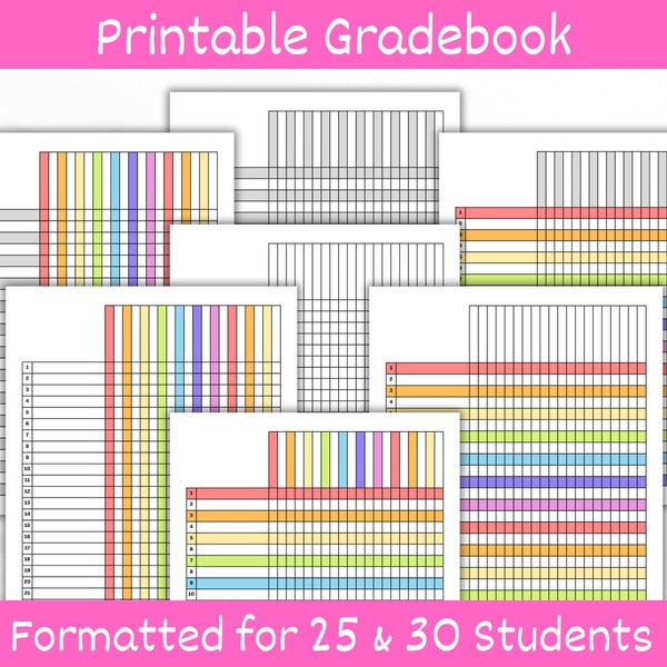 Teacher Gradebook Rainbow Printable. Teacher Planner. Grade Tracker. Student Tracker. Attendance Tracker. Class Checklist.