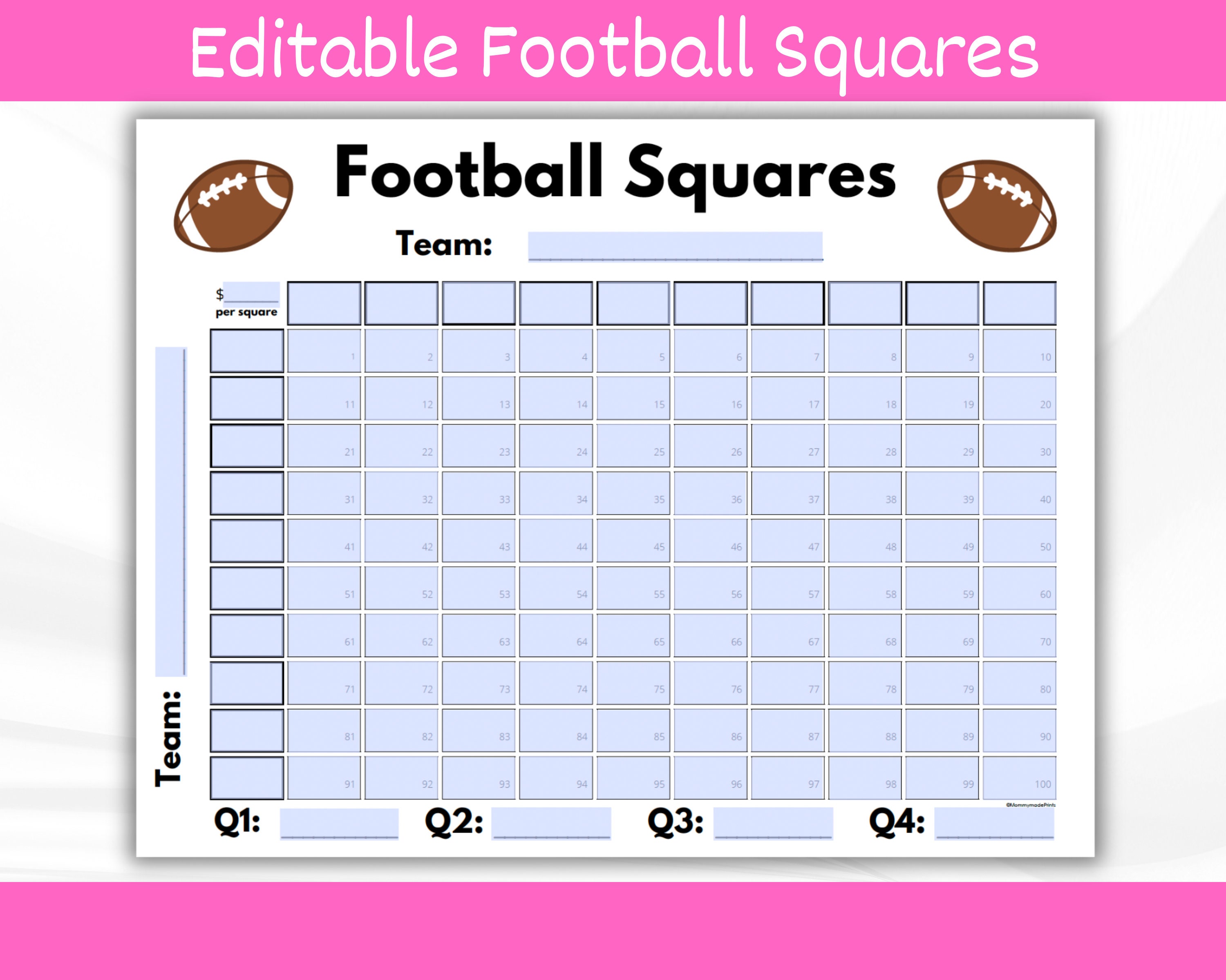 Editable Football Squares Printable. Football Betting Game. Football ...