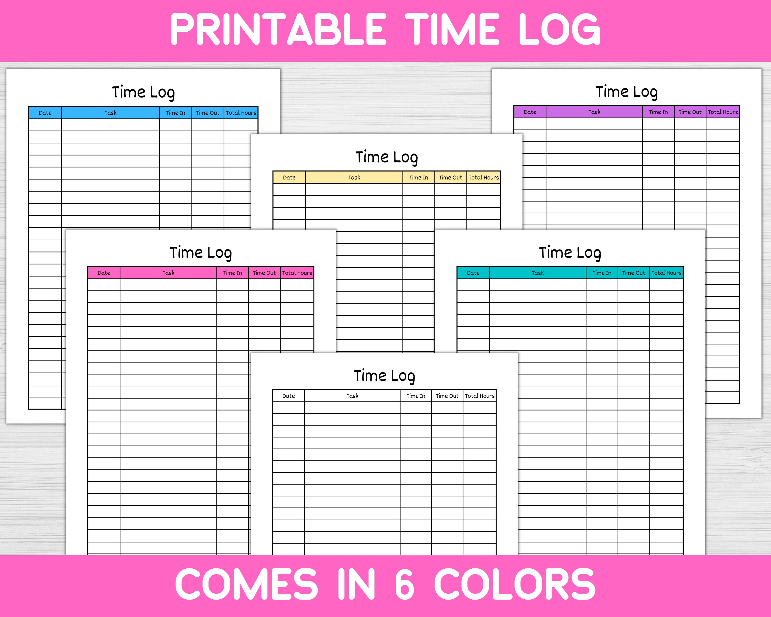 Time log printable work log task log working hours tracker etsy