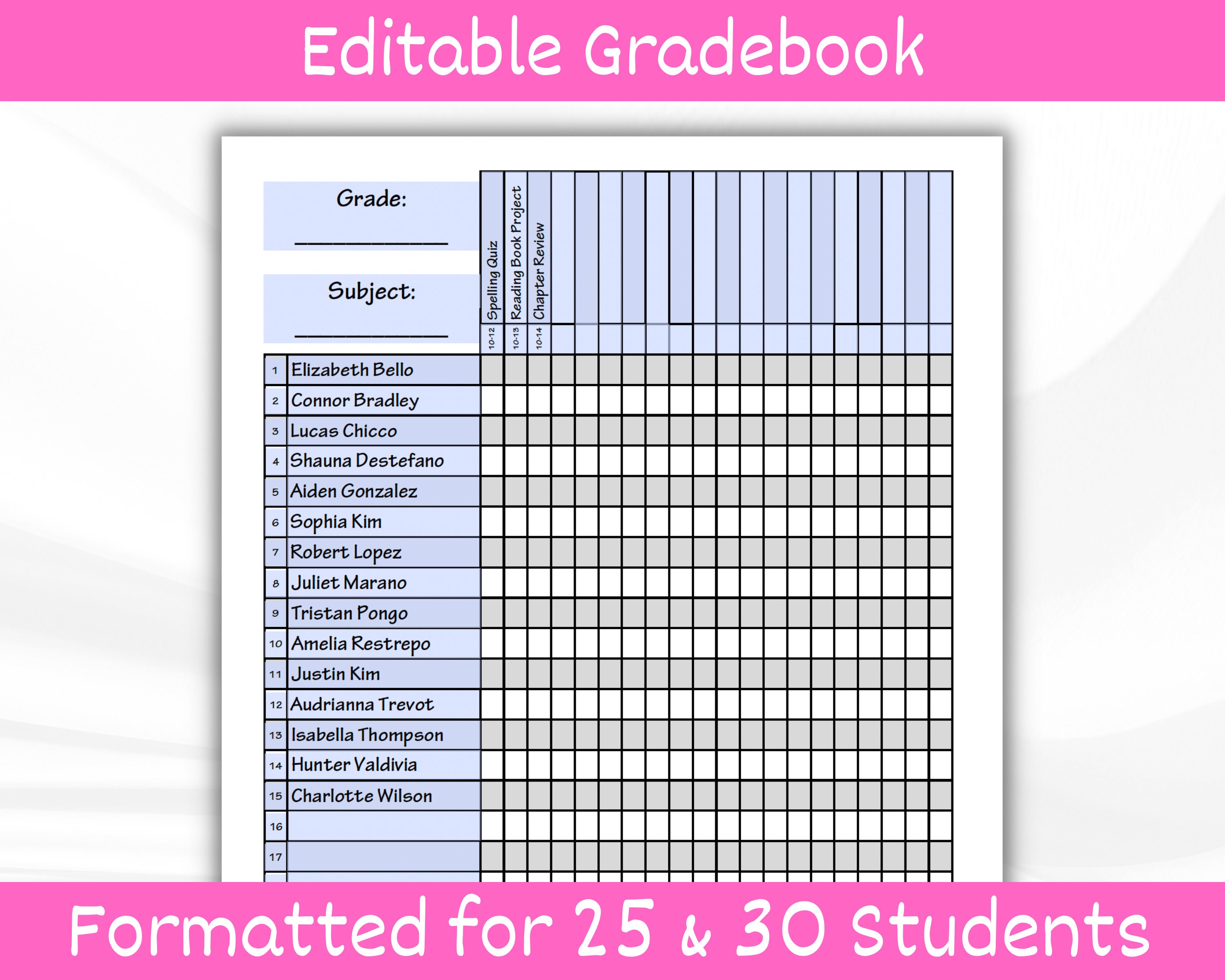 Editable Teacher Gradebook Printable. Teacher Planner. Grade Etsy Editable Teacher Gradebook Printable. Teacher Planner. Grade Etsy