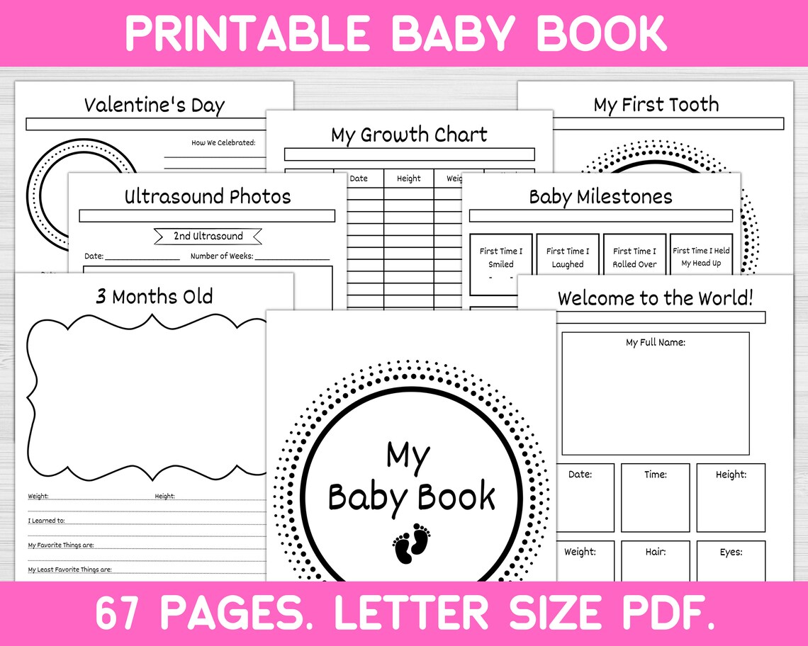 Baby Memory Book Footprints. Printable Baby Book. Baby Etsy