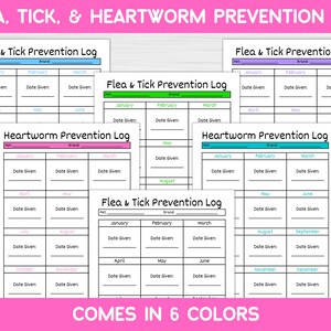 Flea, Tick, and Heartworm Prevention Printable Log. Dog Planner. Pet ...