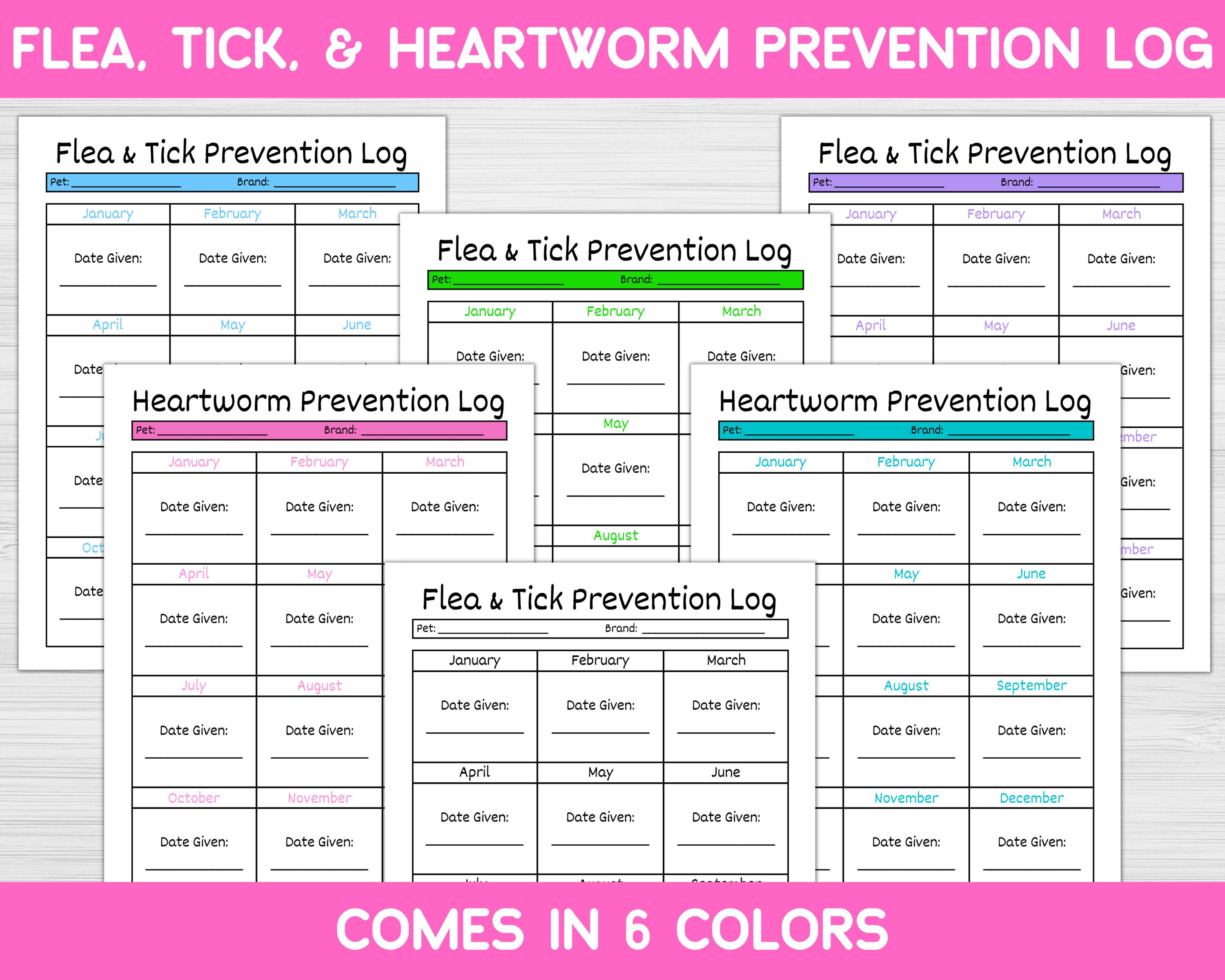 Flea, Tick, and Heartworm Prevention Printable Log. Dog Planner. Pet ...
