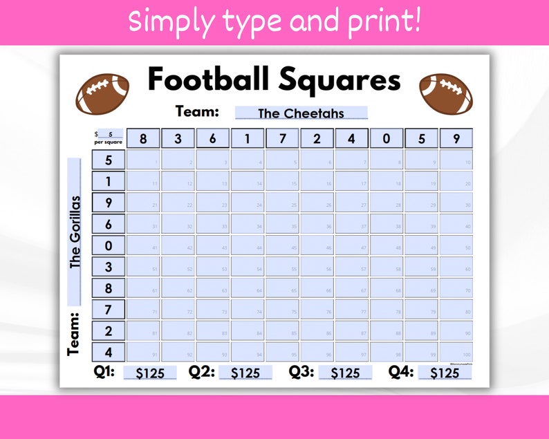 Editable Football Squares Printable. Football Betting Game. Football Editable Football Squares Printable. Football Betting Game. Football