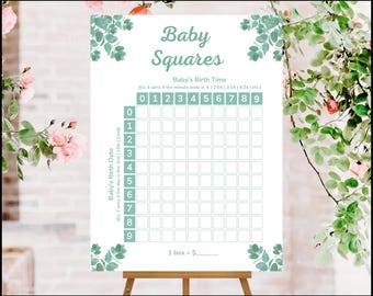 Afdrukbare vierkantjes voor babyweddenschappen. Kalender met vervaldatum. Babyshowerspellen. Verwacht moedercadeau. Babyvoorspellingen. Babyshowerkalender.