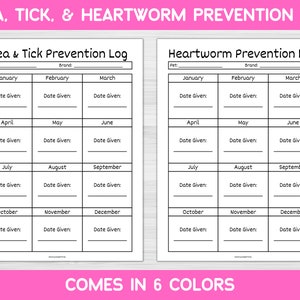 Flea, Tick, and Heartworm Prevention Printable Log. Dog Planner. Pet ...