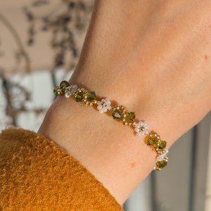 Bracelet délicat, bracelet fleurs perlées, bracelet fleurs, bijoux en argent sterling