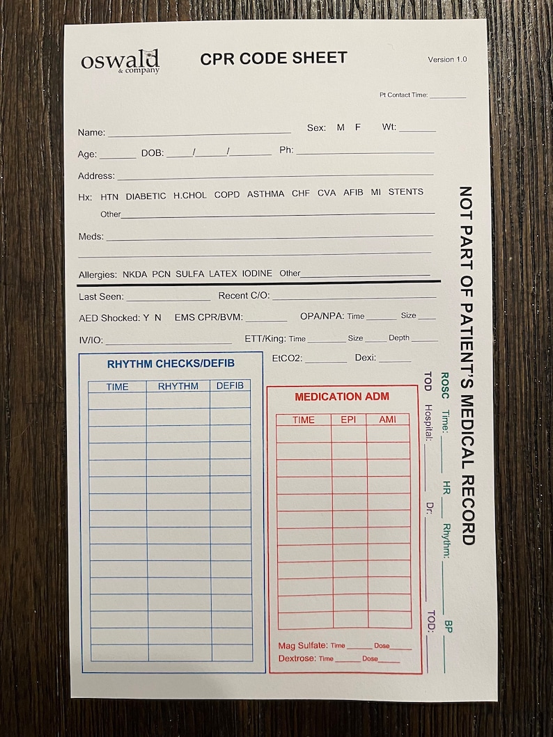 EMS CPR Code Sheet Etsy