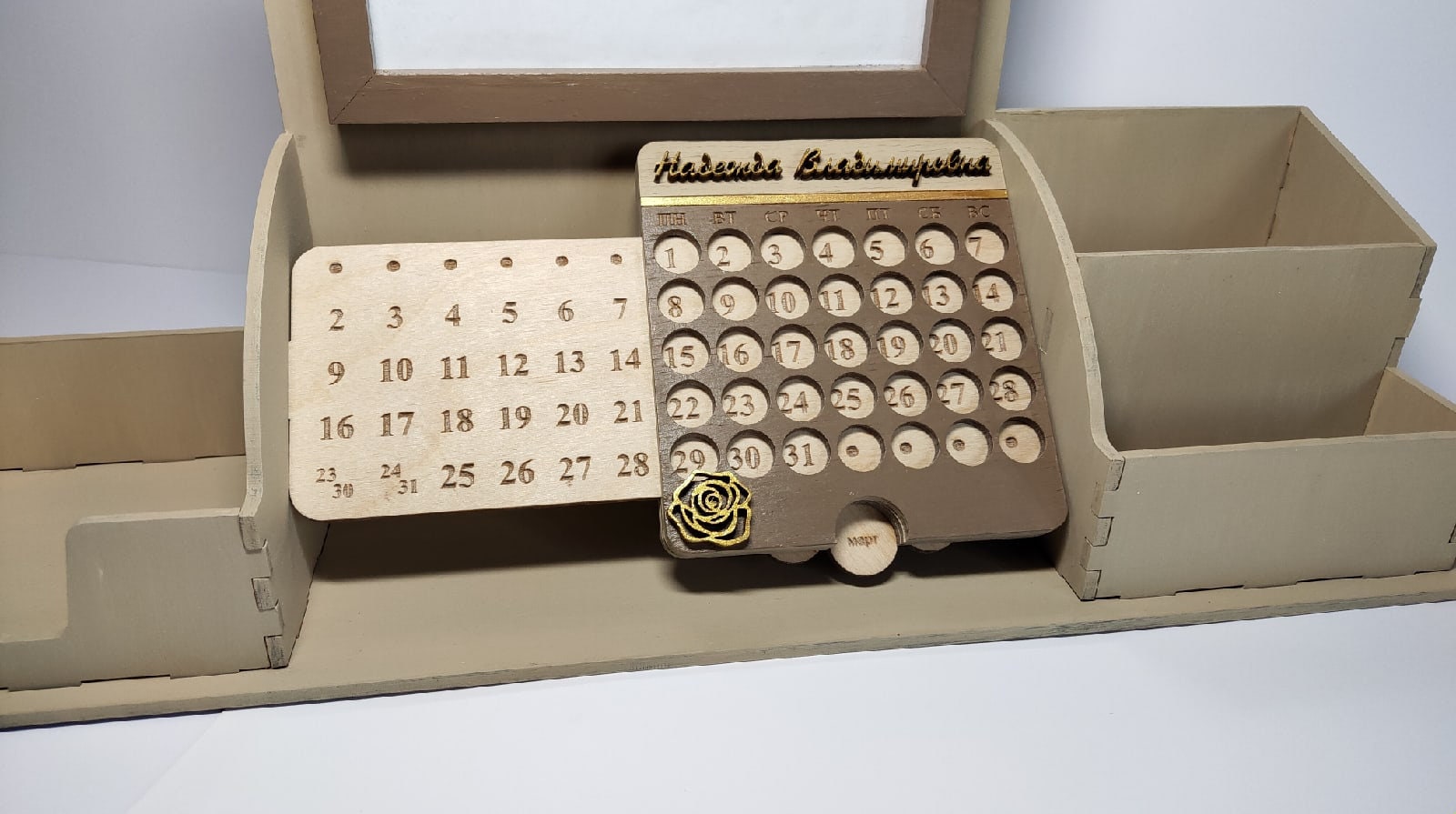 Desk organizer with Perpetual Calendar and photo frame Etsy