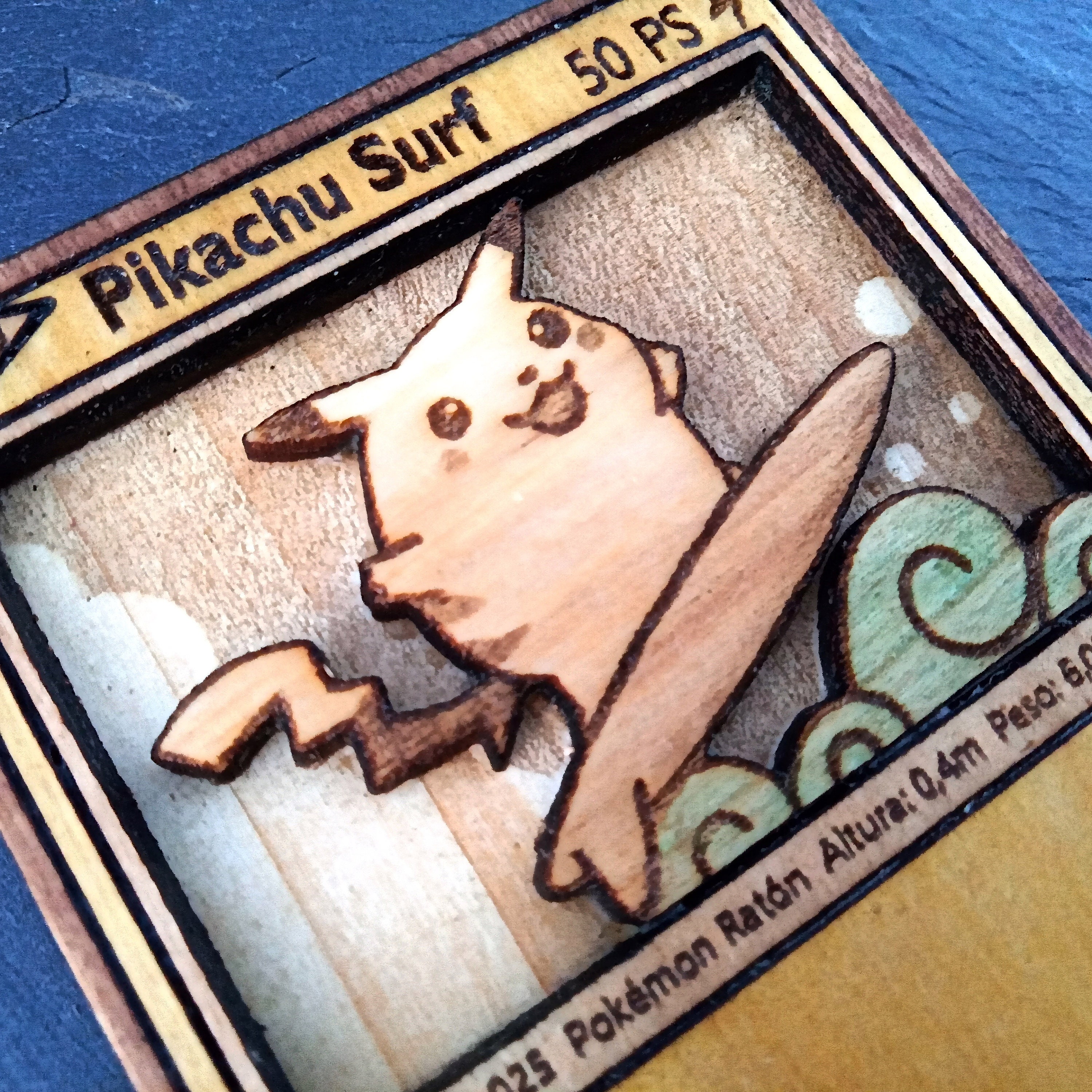 Pikachu Surf Wooden Pokemon Card Engraved Cute Pikachu - Etsy