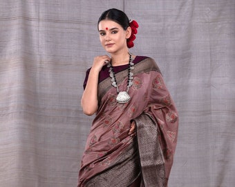 Tuscan Brown Woven Chanderi Silk Saree