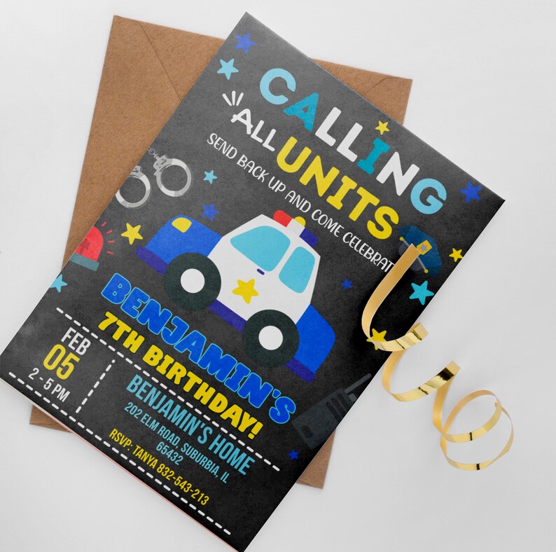 Editable Police Invitation Police Birthday Invitation Police Officer ...