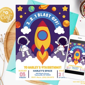 Edit, celebrate! Space Boy Birthday Invite, Galaxy Party Template, Astronaut Outer Space. Instant download for an unforgettable celebration