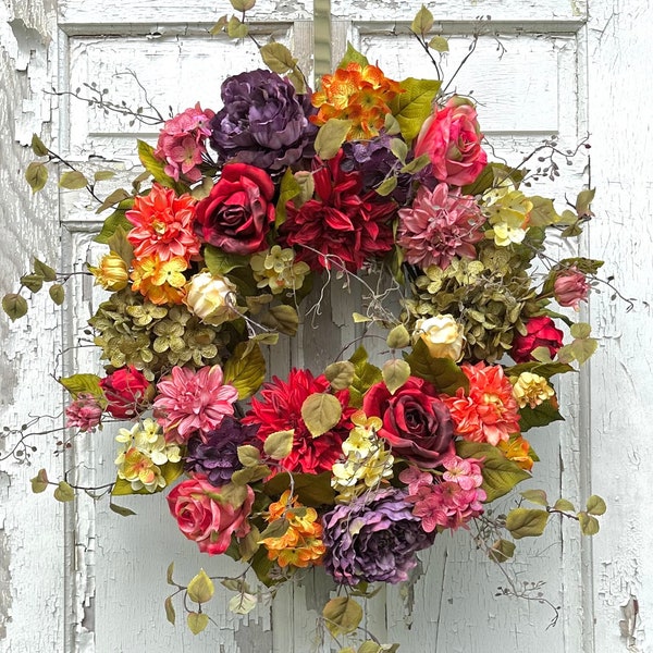 Spring Wreaths, XL Wreaths, Fall Wreaths, Autumn Wreaths, Summer Wreaths, Front Door Wreath, Luxury Wreaths, Bright Colorful Wreath