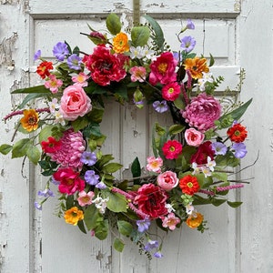 Spring Wreaths, Wreath for Spring, Summer Wreaths, Wreath for Summer, Large Wreath, Bright Colorful, Wreath Front Door
