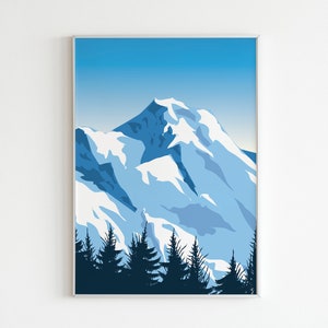 Snowy Mountain Poster, Landscape Art Print, Abstract Landscape Wall Art, Minimalist Landscape Art, Abstract Mountain Art, Landscape Home Dec