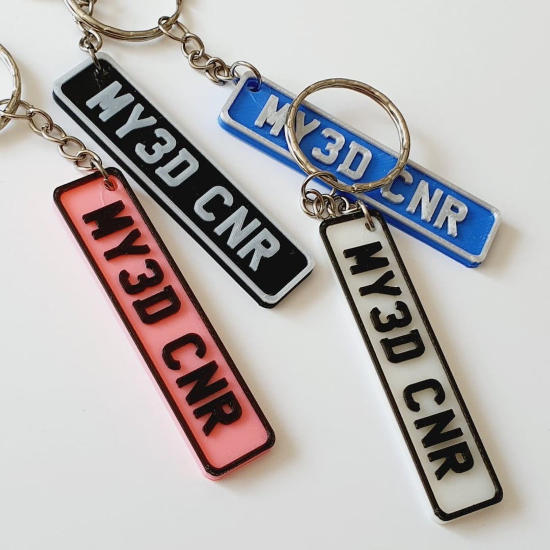 Personalised Name Number Plate Keyring Custom 3D Printed Car Gift Pick