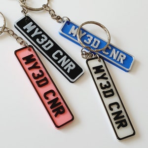 Personalised Name Number Plate Keyring - Custom 3D Printed Car Gift - Pick your own colours!