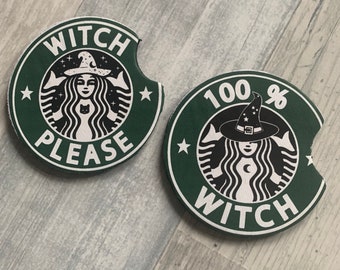 Witchy Car Coasters: Neoprene Coffee Cup Coasters, Set of 2