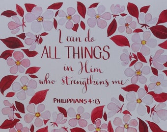 I Can Do All Things | Bible Verse Card | Scripture | Catholic | Christian | Religious | Strength | Encouragement | Blossom | Calligraphy