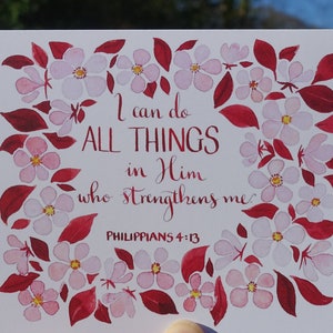 I Can Do All Things | Bible Verse Card | Scripture | Catholic | Christian | Religious | Strength | Encouragement | Blossom | Calligraphy