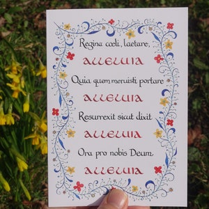 Regina Coeli Easter Card | Christian | Catholic | Marian| Flowers | Our Lady | Joyful | Medieval | Calligraphy | Illuminated | Alleluia