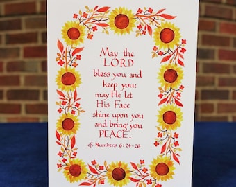 May the Lord Bless You Card | Bible Verse | Scripture | Blessing | Numbers 6:24-26 | Christian | Catholic | Sunflowers | calligraphy