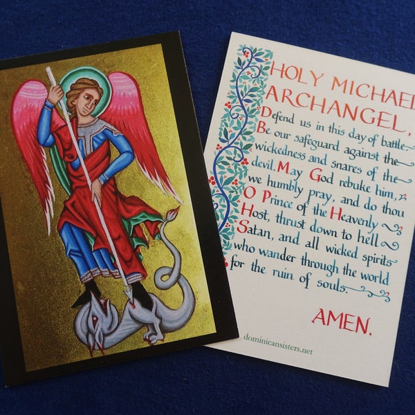 Holy Michael Archangel Prayer Card | Catholic | Christian | gift | religious | calligraphy | St Michael | original art | icon