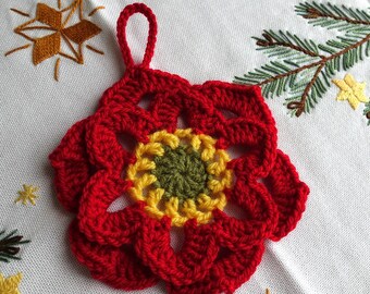 Poinsettia Christmas Decoration | Hand-crocheted | home | Christmas tree | Christian | Catholic | crafts | hand-made | home-made