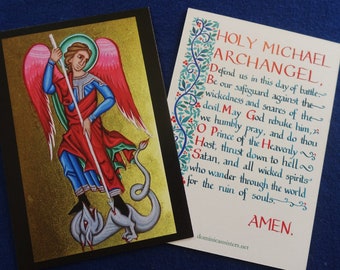 Holy Michael Archangel Prayer Card | Catholic | Christian | gift | religious | calligraphy | St Michael | original art | icon